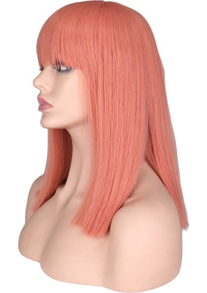 12 Inç Kısa Düz Saç Kahverengi Peruk Kadınlar Içın Sentetik Bob Peruk Sıcaklık Fiber Saç Kırmızı Pembe Kahverengi Renk modelleri