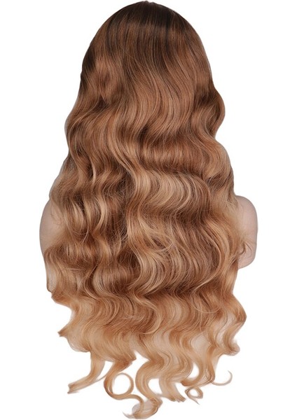 Uzun Ombre Sarışın Kahverengi Doğal Dalgalı Peruk Orta Kısmı Saç Cosplay Parti Kadınlar Içın Lük Isıya Dayanıklı Sentetik Peruk fırsatları