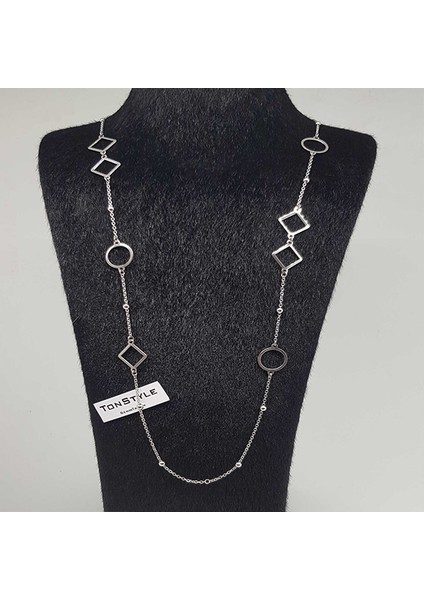 TS000997 - Geometrik Tasarım Paslanmaz Çelik El İşi/Tasarım Kadın Kolye