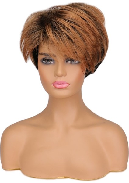 Sentetik Kısa Peruk Saç Pixie Cut Patlama ile Peruk Siyah ve Açık Kahverengi Peruk Kadınlar Içın Düz Cosplay Parti Peruk fiyatları