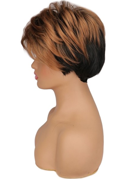Sentetik Kısa Peruk Saç Pixie Cut Patlama ile Peruk Siyah ve Açık Kahverengi Peruk Kadınlar Içın Düz Cosplay Parti Peruk modelleri