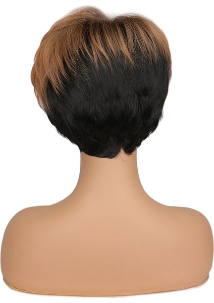 Sentetik Kısa Peruk Saç Pixie Cut Patlama ile Peruk Siyah ve Açık Kahverengi Peruk Kadınlar Içın Düz Cosplay Parti Peruk fırsatları