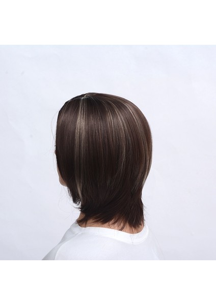 Düz Patlama Stili Pixie Cut 14 Inç Sentetik Peruk Siyah Kadınlar Içın Kahverengi Karışık Kısa Doğal Tam Peruk fiyatları