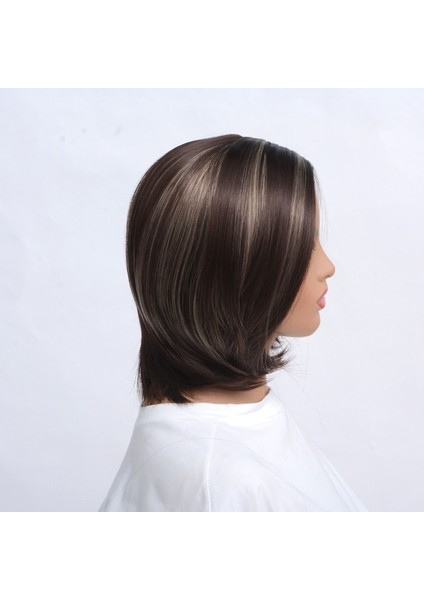 Düz Patlama Stili Pixie Cut 14 Inç Sentetik Peruk Siyah Kadınlar Içın Kahverengi Karışık Kısa Doğal Tam Peruk modelleri