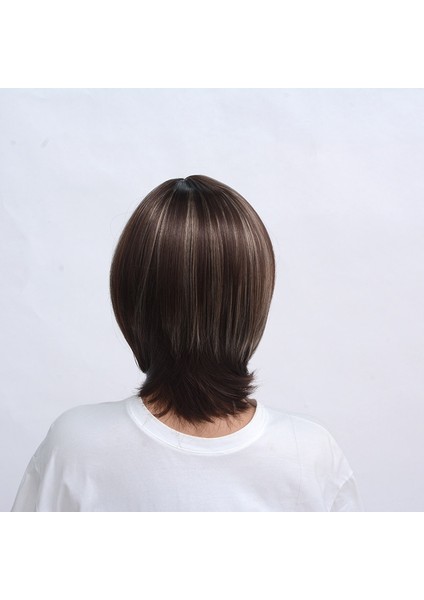 Düz Patlama Stili Pixie Cut 14 Inç Sentetik Peruk Siyah Kadınlar Içın Kahverengi Karışık Kısa Doğal Tam Peruk fırsatları