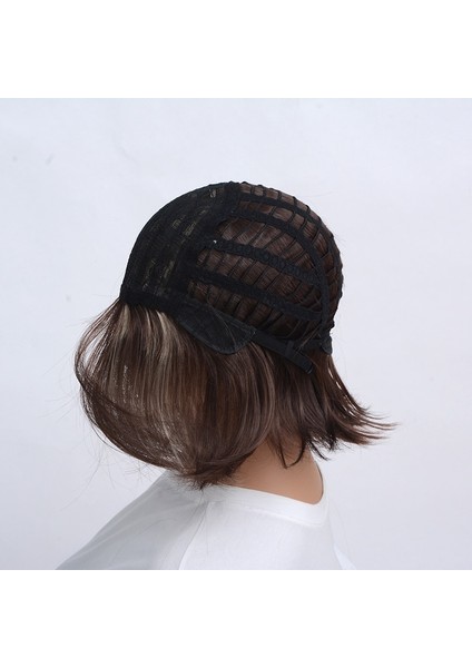 Düz Patlama Stili Pixie Cut 14 Inç Sentetik Peruk Siyah Kadınlar Içın Kahverengi Karışık Kısa Doğal Tam Peruk indirimleri