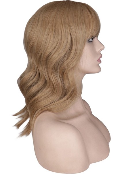 Patlama ile Kısa Doğal Dalga Saç Peruk Pembe Bej Orane Isıya Dayanıklı Saç Kadınlar Içın Sentetik Peruk(Yurt Dışından)