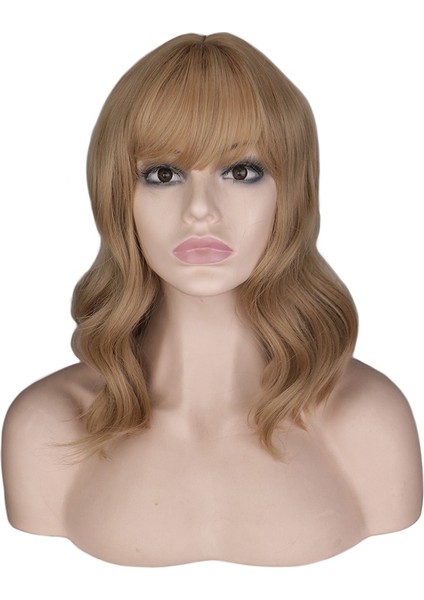 Patlama ile Kısa Doğal Dalga Saç Peruk Pembe Bej Orane Isıya Dayanıklı Saç Kadınlar Içın Sentetik Peruk(Yurt Dışından) fırsatları