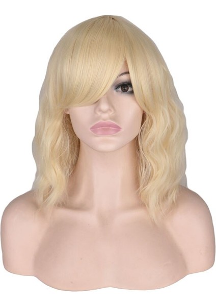 Patlama ile Kısa Doğal Dalga Saç Peruk Isıya Dayanıklı Saç Sentetik Peruk Kadınlar Içın Mor Pembe Renk