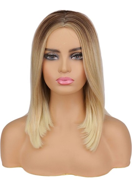 Orta Boy Ombre Kahverengi - Sarışın Düz Saç Peruk Düz Doğal Peruk Kadınlar Içın Cosplay Isıya Dayanıklı Peruk(Yurt Dışından)