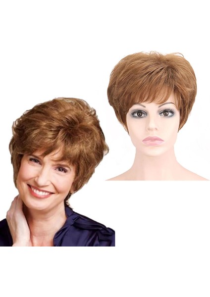 Lady Kısa Sentetik Peruk Sarışın Kahverengi Kadın Saç Kesimi Kabarık Düz Patlama Pixie Kadınlar Içın Isıya Dayanıklı Peruk Beyaz