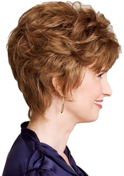 Lady Kısa Sentetik Peruk Sarışın Kahverengi Kadın Saç Kesimi Kabarık Düz Patlama Pixie Kadınlar Içın Isıya Dayanıklı Peruk Beyaz fiyatları