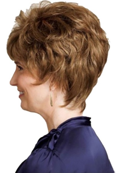 Lady Kısa Sentetik Peruk Sarışın Kahverengi Kadın Saç Kesimi Kabarık Düz Patlama Pixie Kadınlar Içın Isıya Dayanıklı Peruk Beyaz modelleri