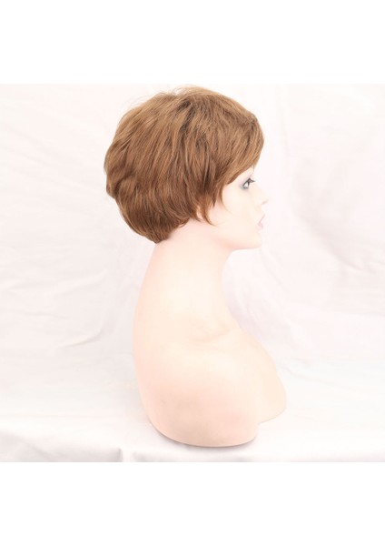 Lady Kısa Sentetik Peruk Sarışın Kahverengi Kadın Saç Kesimi Kabarık Düz Patlama Pixie Kadınlar Içın Isıya Dayanıklı Peruk Beyaz indirimleri