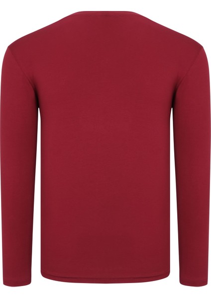 T8587 V Yaka Erkek Sweatshirt-Düz Bordo