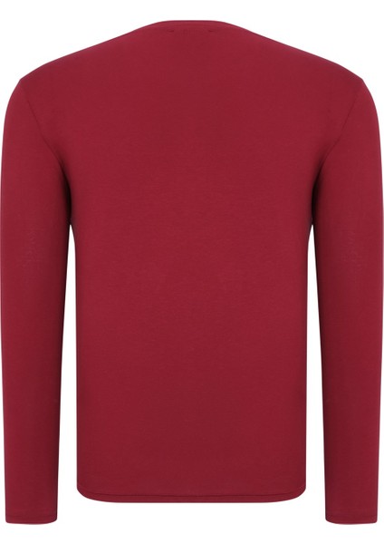 T8588 Bisiklet Yaka Erkek Sweatshirt-Düz Bordo