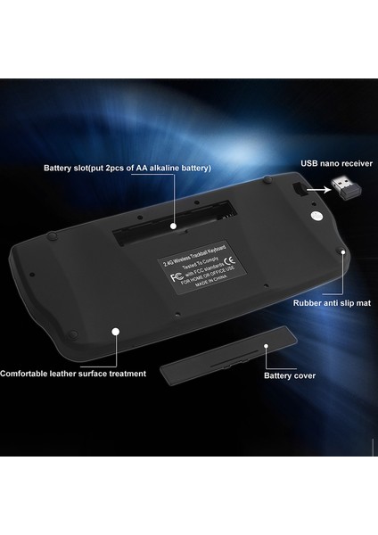 E30 2.4 Ghz Kablosuz Klavye Trackball Fare Kaydırma (Yurt Dışından)