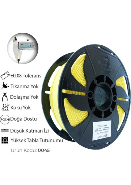 Pla Plus Filament 1.75 mm 1 kg Sarı fiyatları