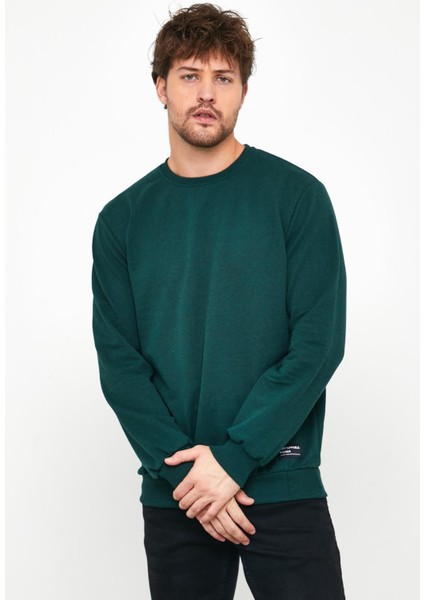 Erkek Koyu Yeşil Basic Bisiklet Yaka Sweatshirt fiyatları