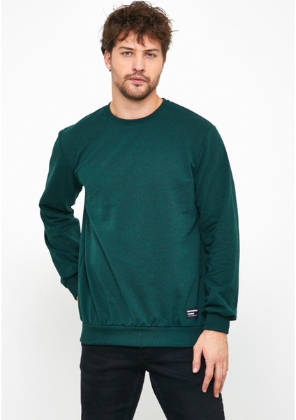 Erkek Koyu Yeşil Basic Bisiklet Yaka Sweatshirt fırsatları