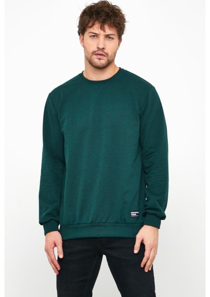 Erkek Koyu Yeşil Basic Bisiklet Yaka Sweatshirt modelleri