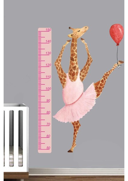 Balerin Zürafa Boy Ölçer Pvc Duvar Sticker