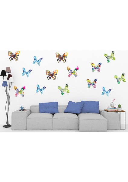 Abstract Dev Kelebekler Pvc Duvar Sticker Seti