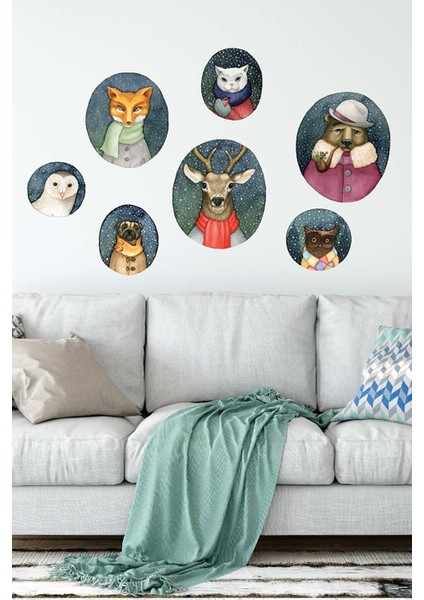 Hipster Animals 7 Adet Duvar Sticker Seti