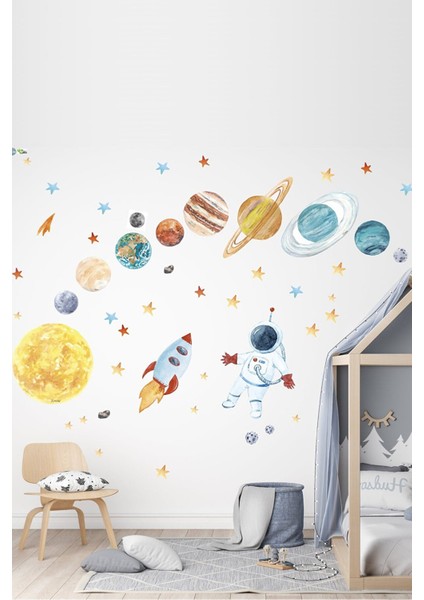 Astronot ve Gezegenler Mega Set Duvar Sticker