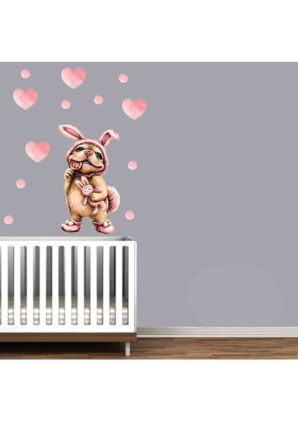 Sevimli Köpek ve Kalpler Sulu Boya Duvar Sticker Seti