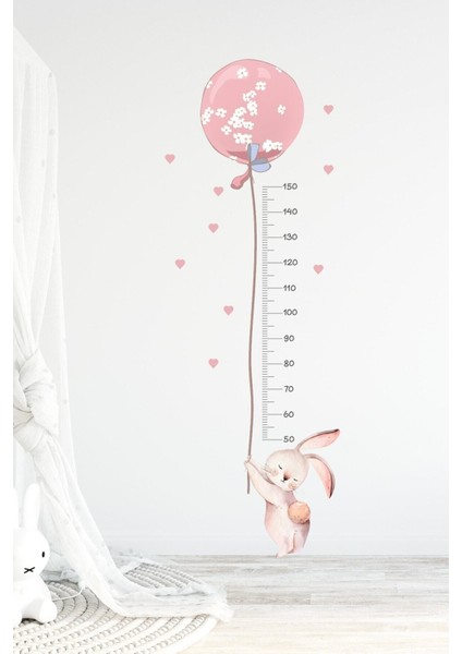 Balonlu Tavşan Boy Ölçer Duvar Sticker Seti
