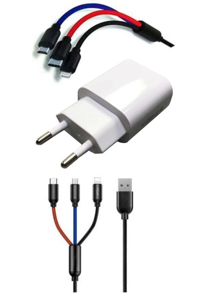 Çoklu Hızlı Şarj Kablosu ve Hızlı Şarj Soketi Type-C Mikro Iphone Uyumlu 1.2 Metre 3A