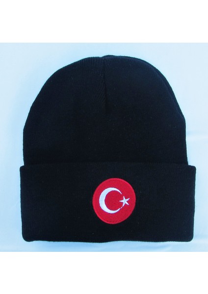 Salarticaret Siyah Renk Bere Türk Bayraklı Kışlık Akrilik Bere