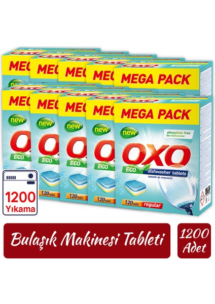 Bulaşık Makinesi Tableti Mega Paket Deterjan 1200 Tablet Hepsi Bir Arada (10X120)
