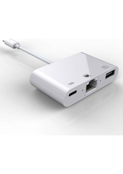 Polham Type C 3in1 Ethernet RJ45 ve USB Kamera Adaptörü Flash Bellek Okuyucu Xiaomi Samsung Huawei