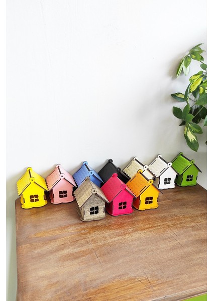 Ahşap Ev Şeklinde Dekoratif Kutu 10 Adet Karışık Renkler