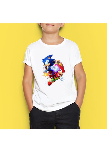 Sonic Çocuk Tişört Beyaz Unisex
