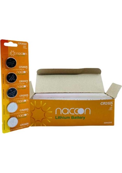 100 Adet Naccon CR2025 3V Lithium Pil