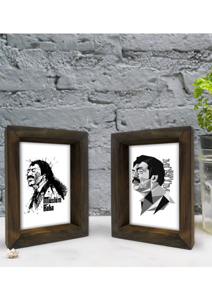 Gift Müslüm Baba Tasarımlı Dekoratif 2'li Doğal Masif Ahşap Çerçeve 15X20CM-2