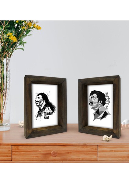 Gift Müslüm Baba Tasarımlı Dekoratif 2'li Doğal Masif Ahşap Çerçeve 15X20CM-2