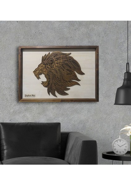 Kişiye Özel Aslan Kabartma Figürlü Özel Yapım Ahşap Çerçeveli Tablo fiyatları