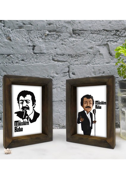 Gift Müslüm Baba Tasarımlı Dekoratif 2'li Doğal Masif Ahşap Çerçeve 15X20CM-3