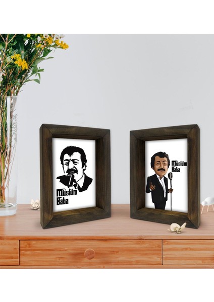 Gift Müslüm Baba Tasarımlı Dekoratif 2'li Doğal Masif Ahşap Çerçeve 15X20CM-3 fiyatları