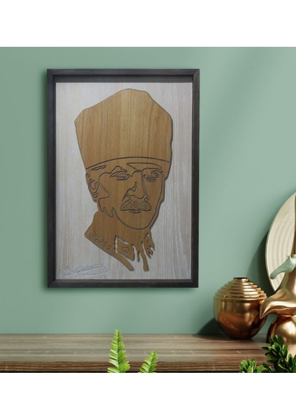 Gift Özel Yapım Atatürk Imzalı Kabartma Figürlü Ahşap Çerçeveli Tablo