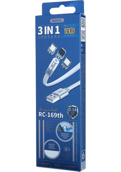 RMX-RC169-TH 2.1 Amper 3in1 Manyetik Şarj Kablosu 1.2 Metre - Micro / Type C / Lightning