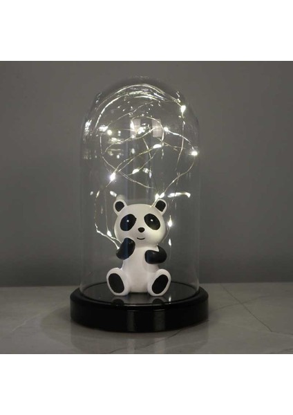 Işıklı Fanus Panda Figürlü Lamba (Siyah Taban) modelleri