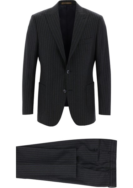 Regular Fit Yünlü Çizgili Takım Elbise