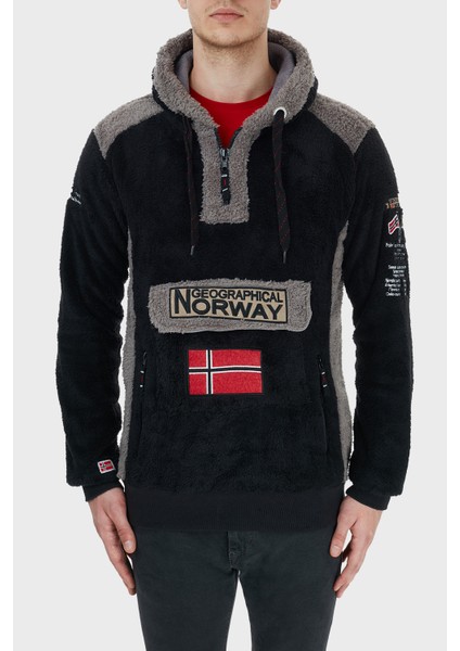 Norway Geographical Kapüşonlu Yarım Fermuarlı Outdoor Polar Sweat Erkek Sweat Gymclasssherco