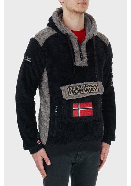 Norway Geographical Kapüşonlu Yarım Fermuarlı Outdoor Polar Sweat Erkek Sweat Gymclasssherco