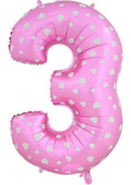 Kalpli 90 cm Pembe Renk Rakamlı Folyo Balon 3 Numara